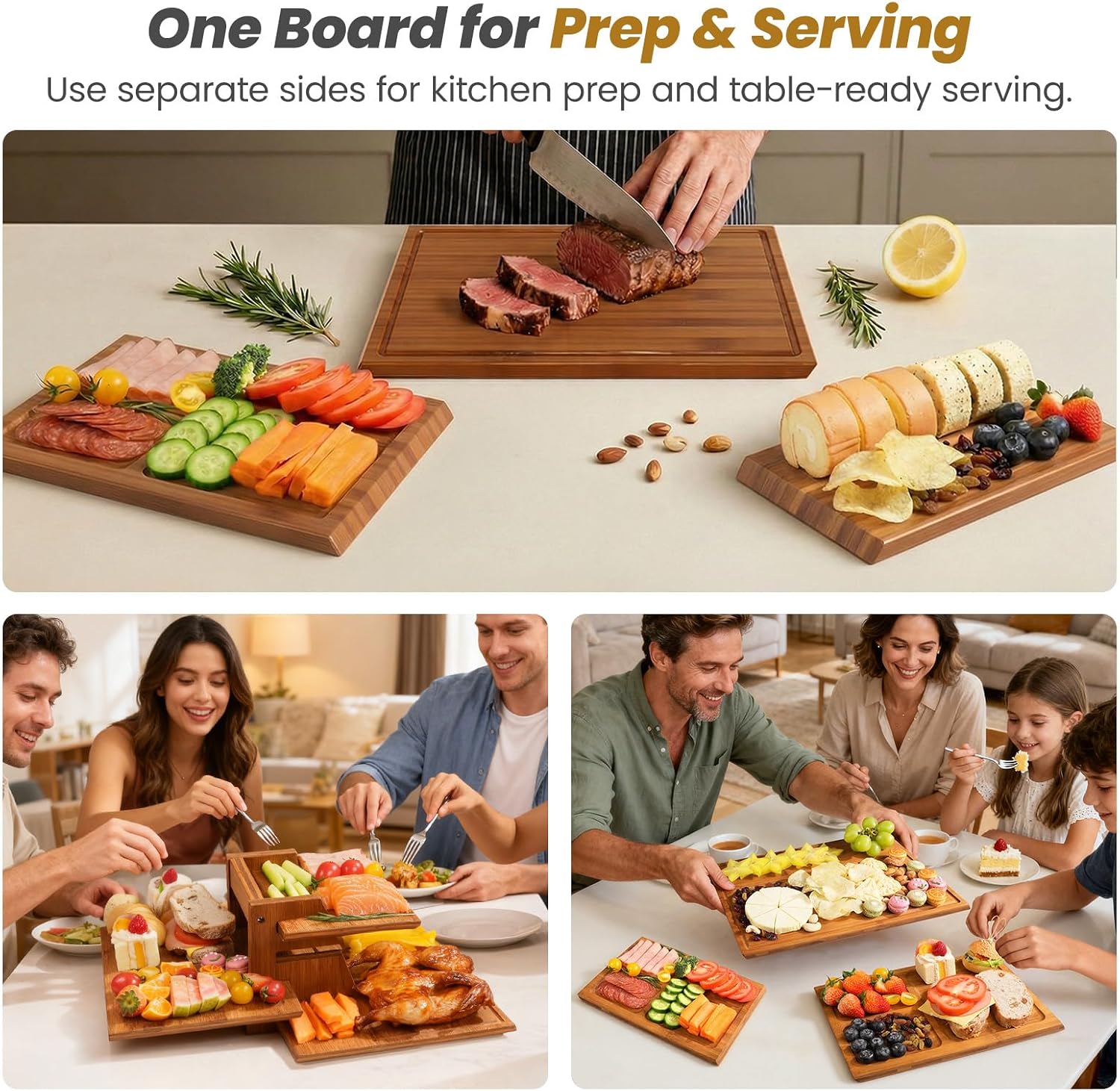 Bamboo Cutting Board Set With  - Meal Prep Cutting ulasan dan harga