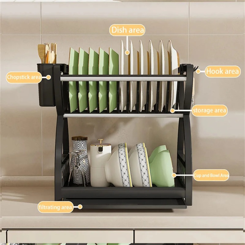 2 Tier Dish Drying Rack Kitche - Meal Prep Organizer ulasan dan harga